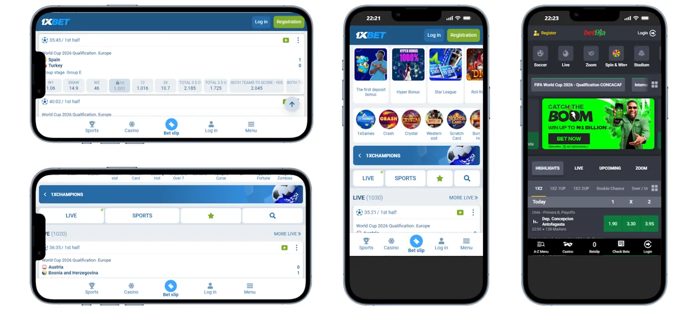Betting Apps 1xBet and Bet9ja Screenshot